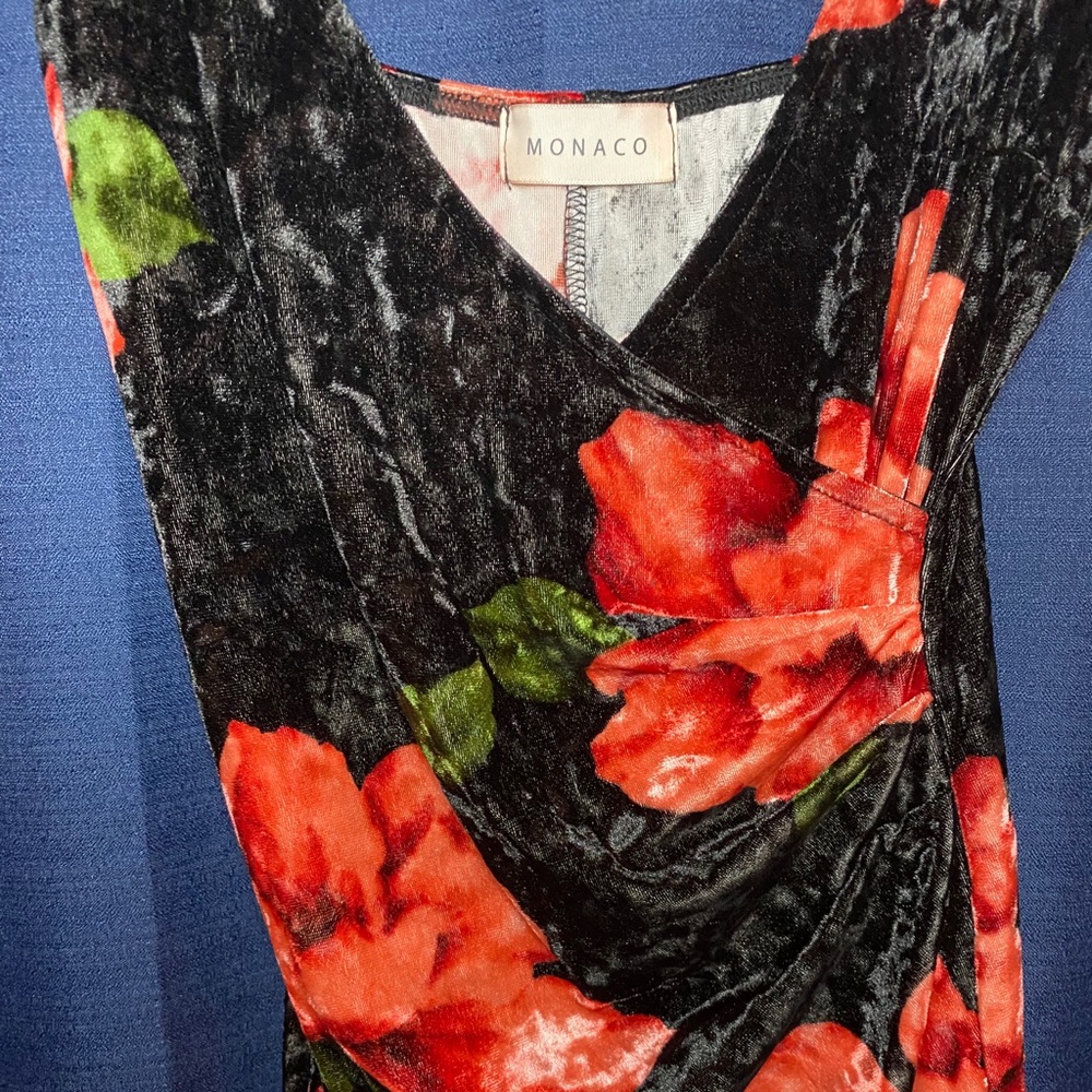 Floral asymmetrical velvet dress